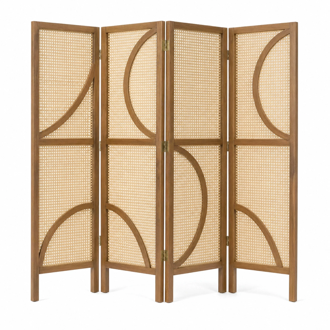 Biombo separador de ambientes plegable de 4 paneles en ratán natural marrón claro 180 cm-ordernovae